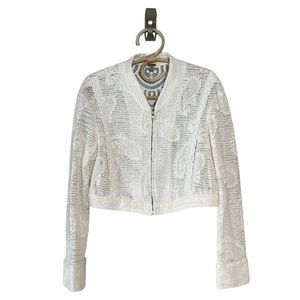 Free People White Lace Cropped Jacket Full Zipper Jacket Size Small